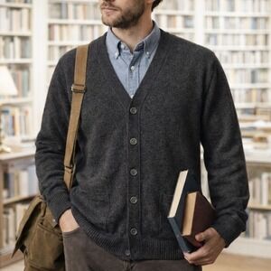 VTG Clan Douglas Cardigan Sweater Mens S? Merino Wool Eclectic Grandpa Scotland